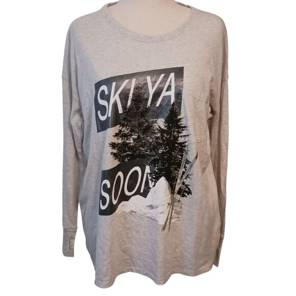 NEW Offline by Aerie Heather Gray Cotton Oversized Graphic‎ T-shirt Size L - Picture 1 of 10